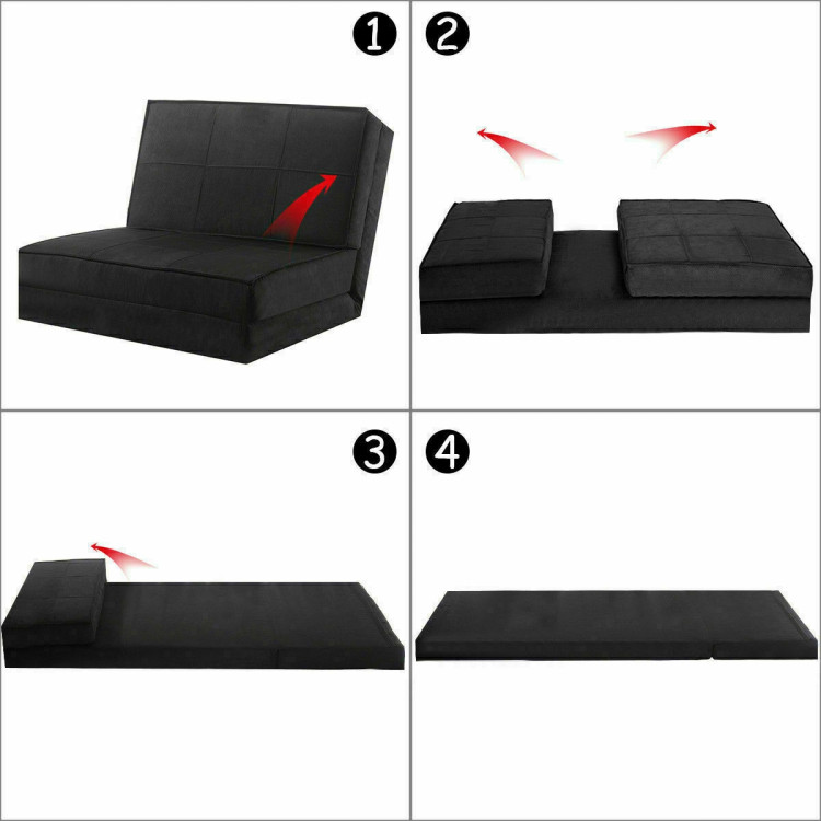 Convertible Lounger Folding Sofa Sleeper Bed-BlackCostway Gallery View 11 of 11
