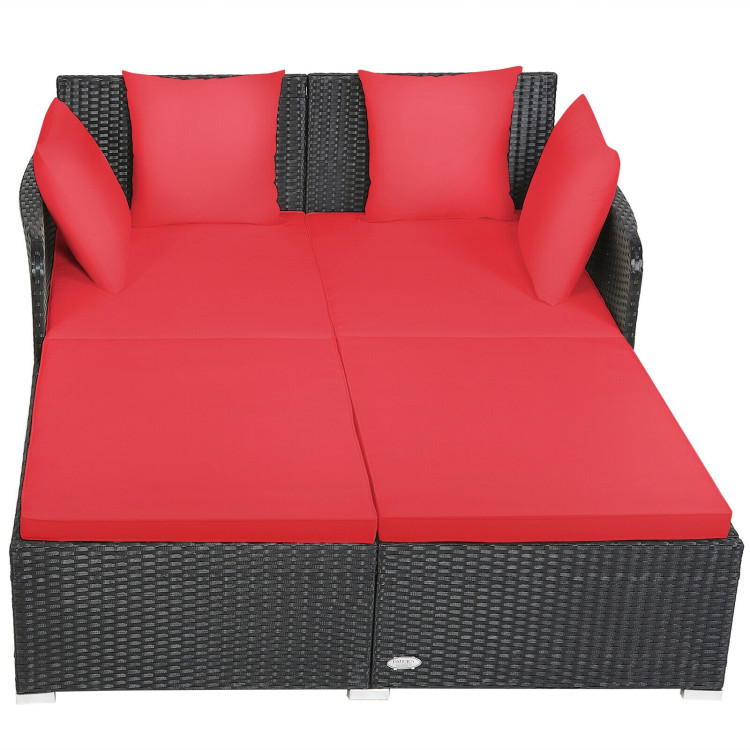 Outdoor Patio Rattan Daybed Thick Pillows Cushioned Sofa Furniture-RedCostway Gallery View 11 of 12