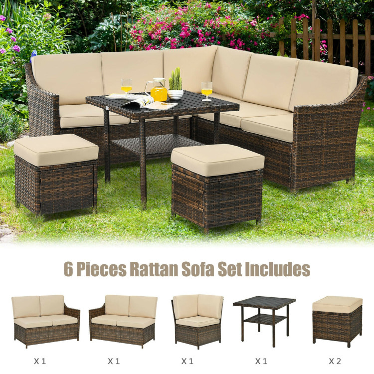 6 Pieces Patio Rattan Dining Sofa Funiture SetCostway Gallery View 6 of 12