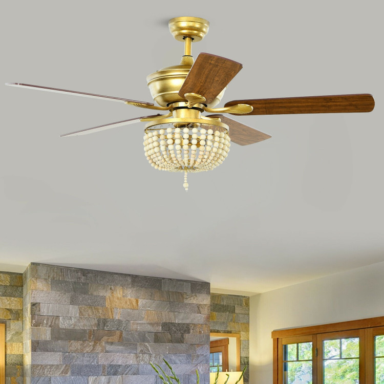 52 Inch Retro Ceiling Fan Light with Reversible Blades Remote Control-GoldenCostway Gallery View 9 of 12