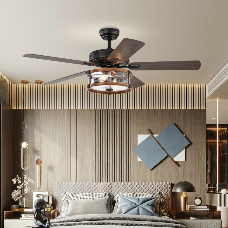 52" Retro Ceiling Fan Lamp with Glass Shade Reversible Blade Remote ControlCostway Gallery View 1 of 12