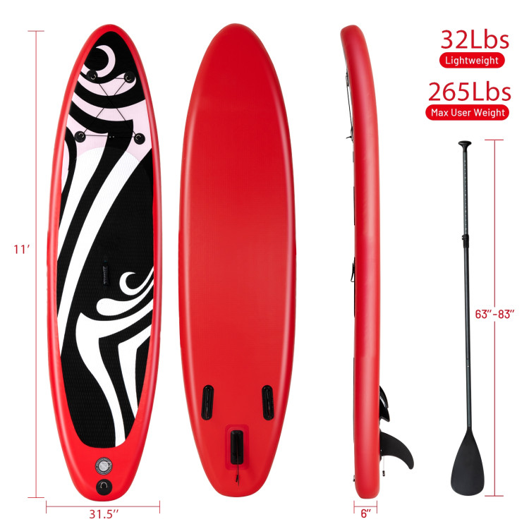 11' Inflatable Surfboard SUP with Adjustable Paddle FinCostway Gallery View 4 of 12