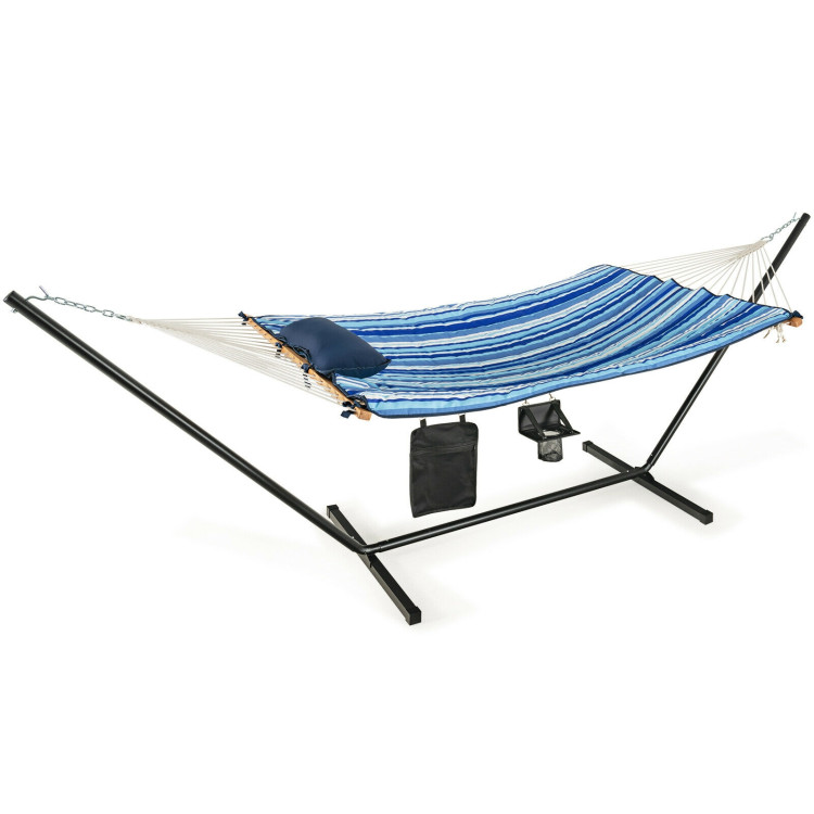  Hammock Chair Stand Set Cotton Swing with Pillow Cup Holder Indoor OutdoorCostway Gallery View 4 of 15
