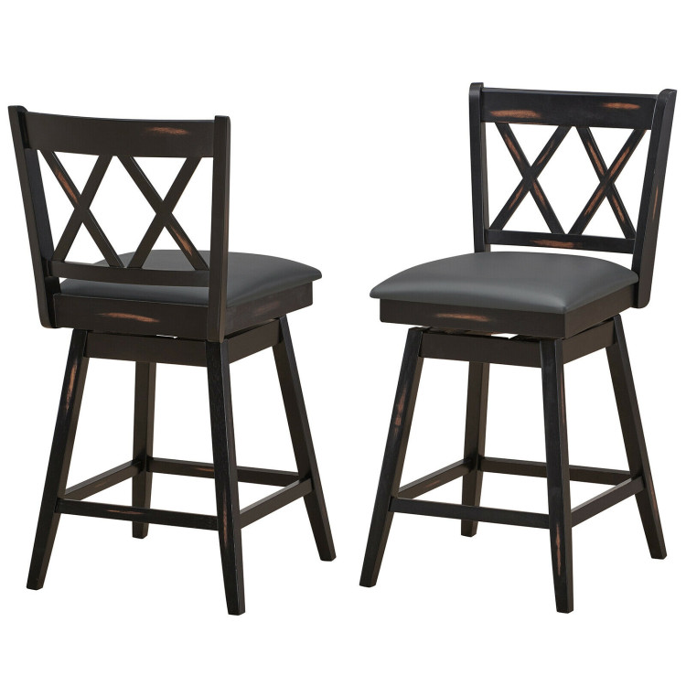 2 Pieces 24 Inch Swivel Counter Height Barstool Set with Rubber Wood Legs-BlackCostway Gallery View 8 of 11