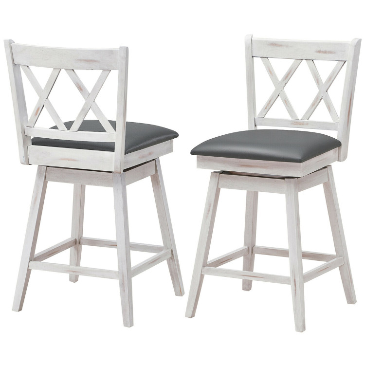 2 Pieces 24 Inch Swivel Counter Height Barstool Set with Rubber Wood Legs-WhiteCostway Gallery View 8 of 11