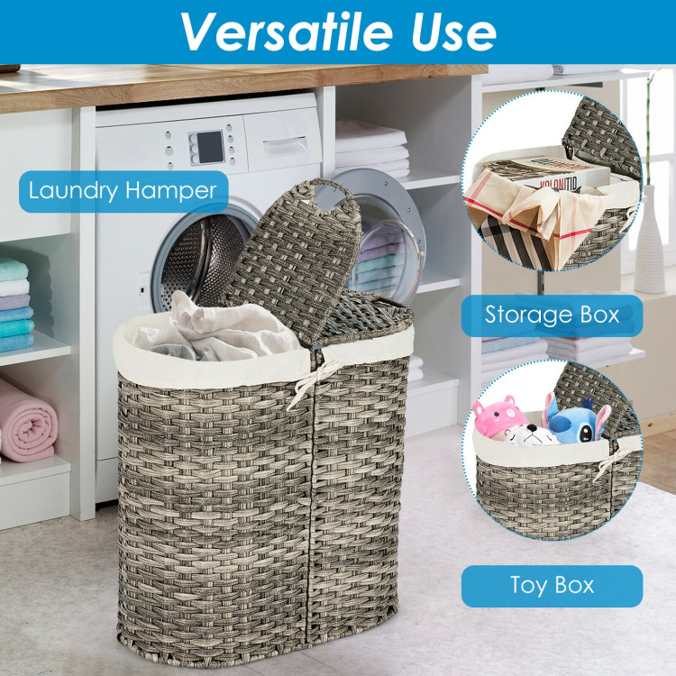 Costway Corner Bamboo Hamper Laundry Basket Washing Cloth Bin Storage Bag  Lid Natural