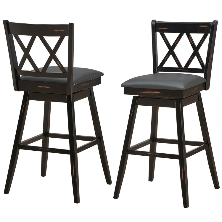 2 Pieces 29 Inches Swivel Counter Height Barstool Set with Rubber Wood Legs-BlackCostway Gallery View 8 of 11