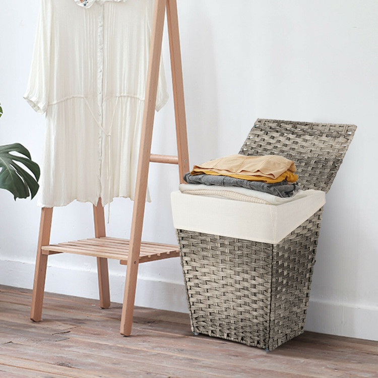Foldable Handwoven Laundry Hamper with Removable Liner-GrayCostway Gallery View 7 of 12