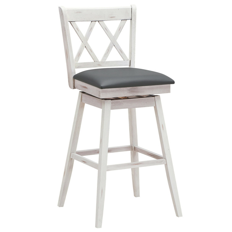 2 Pieces 29 Inches Swivel Counter Height Barstool Set with Rubber Wood Legs-WhiteCostway Gallery View 8 of 10