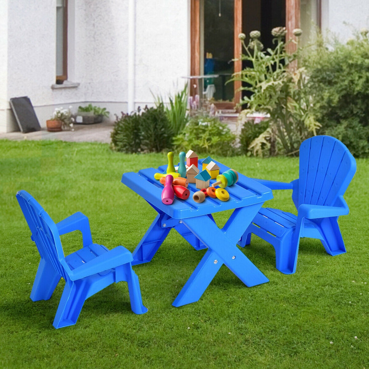 3-Piece Plastic Children Table Chair Set-BlueCostway Gallery View 9 of 12