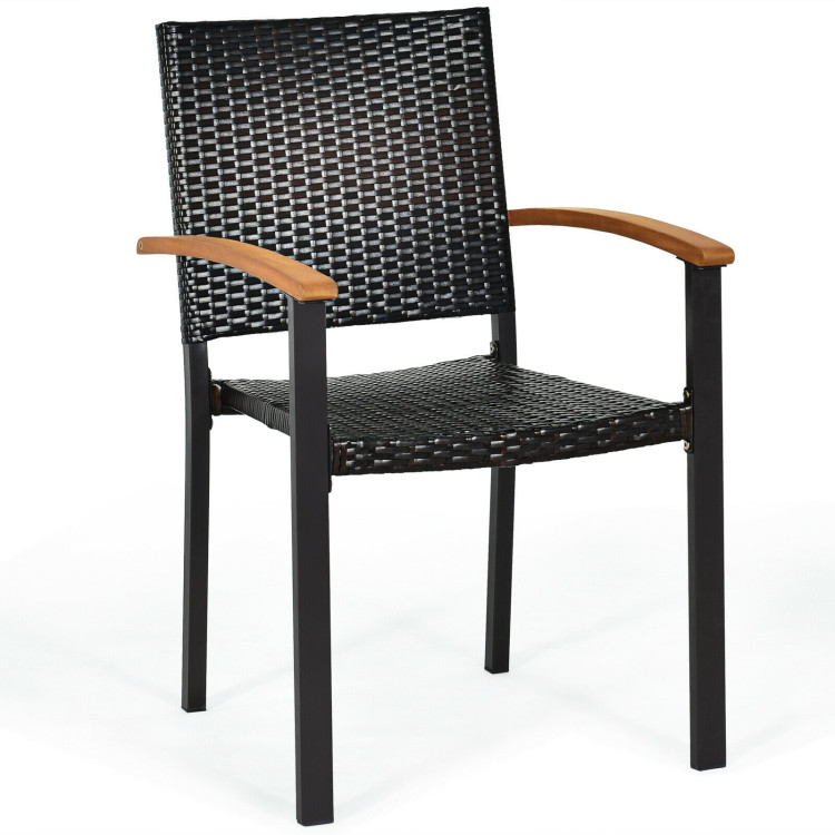 Set of 4 Outdoor Patio PE Rattan Dining Chairs with Powder-coated Steel FrameCostway Gallery View 10 of 12
