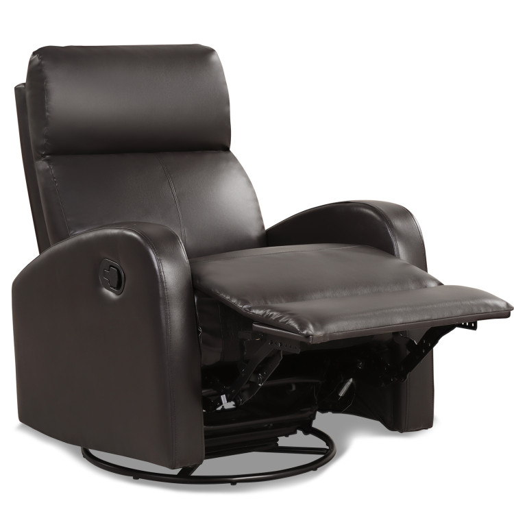 Leather Recliner Chair with 360° Swivel Glider and Padded Seat-BrownCostway Gallery View 3 of 12