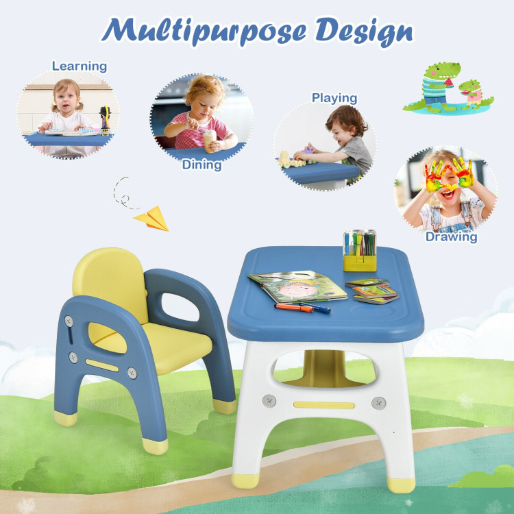 Kids Activity Table and Chair Set with Montessori Toys for Preschool and Kindergarten-BlueCostway Gallery View 3 of 12