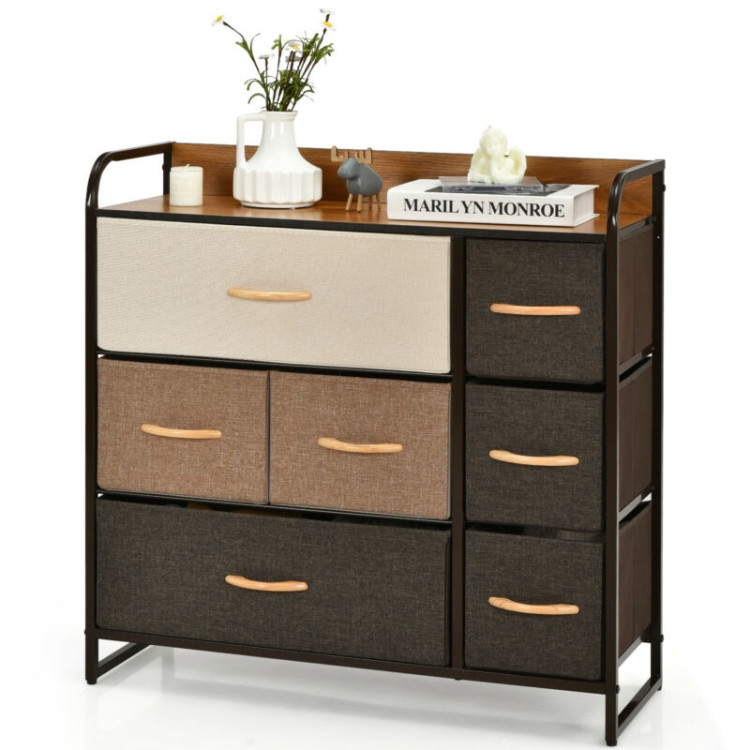 7 Drawer Tower Steel Frame and Wooden Top Dresser Storage Chest for BedroomCostway Gallery View 8 of 12