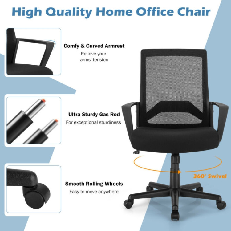 Height Adjustable Mid Back Task Chair Mesh Office Chair with Lumbar SupportCostway Gallery View 5 of 12