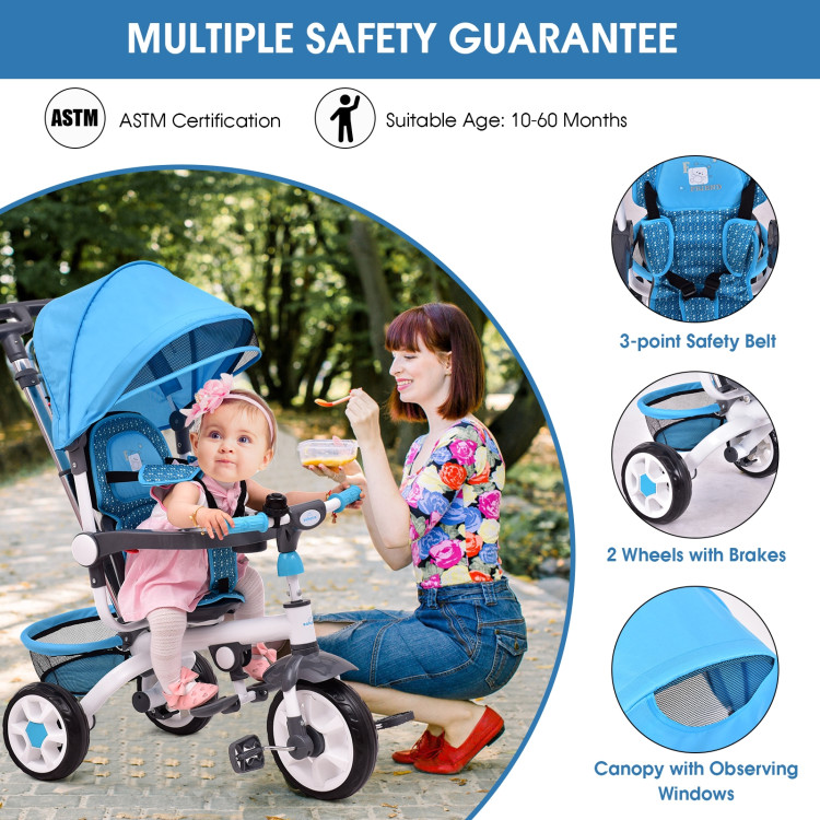 4-in-1 Detachable Baby Stroller Tricycle with Round Canopy -BlueCostway Gallery View 3 of 11