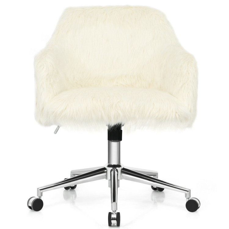 Modern Fluffy Faux Fur Vanity Office Chair for Teens Girls-BeigeCostway Gallery View 8 of 12