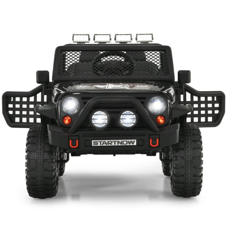 12V Kids Remote Control Electric  Ride On Truck Car with Lights and Music -BlackCostway Gallery View 7 of 12