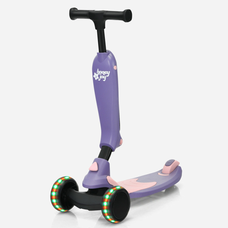 2-in-1 Kids Kick Scooter with Flash Wheels for Girls and Boys from 1.5 to 6 Years Old-PurpleCostway Gallery View 6 of 10