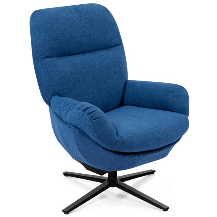 Upholstered Swivel Lounge Chair with Ottoman and Rocking Footstool-BlueCostway Gallery View 8 of 12