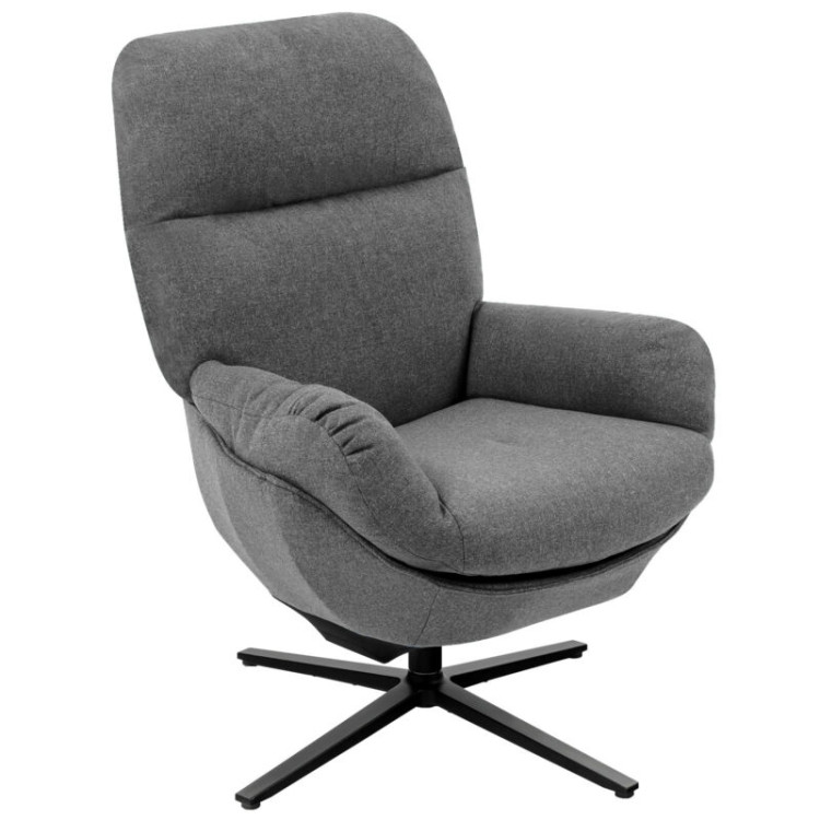 Upholstered Swivel Lounge Chair with Ottoman and Rocking Footstool-GrayCostway Gallery View 8 of 12
