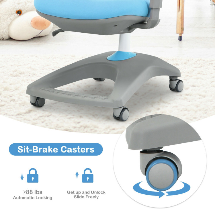 Kids Adjustable Height Depth Study Desk Chair with Sit-Brake Casters-BlueCostway Gallery View 10 of 12