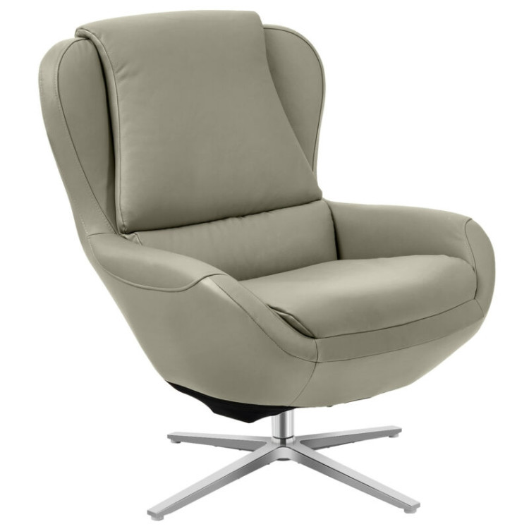 360°  Swivel Leather Lounge Chair with Ottoman and Aluminum Alloy Base-GrayCostway Gallery View 8 of 12