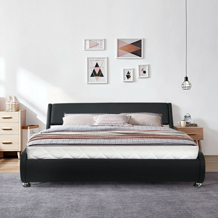 Full Size Faux Leather Upholstered Platform Bed Adjustable Headboard-BlackCostway Gallery View 7 of 12