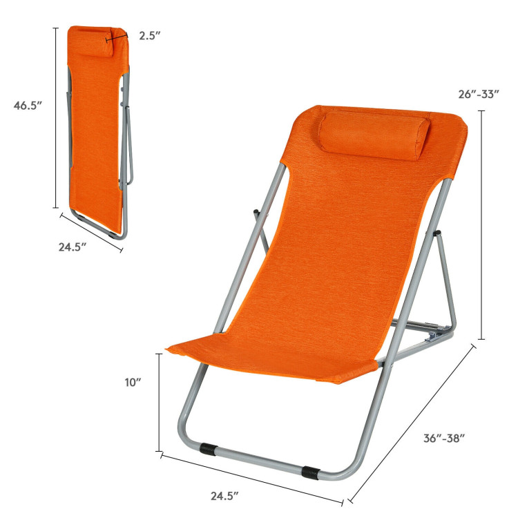 Portable Beach Chair Set of 2 with Headrest -OrangeCostway Gallery View 4 of 10