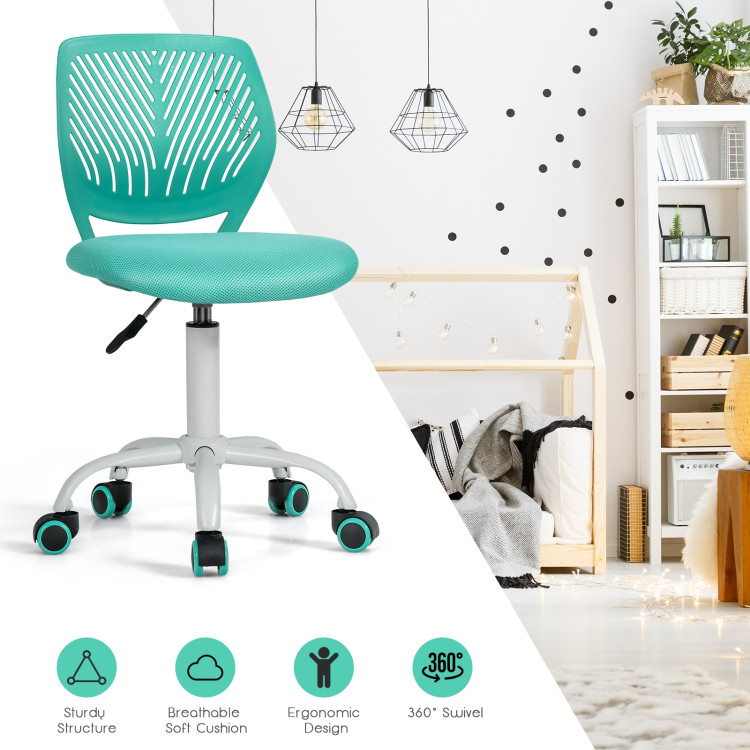 Adjustable Office Task Desk Armless Chair-TurquoiseCostway Gallery View 5 of 20