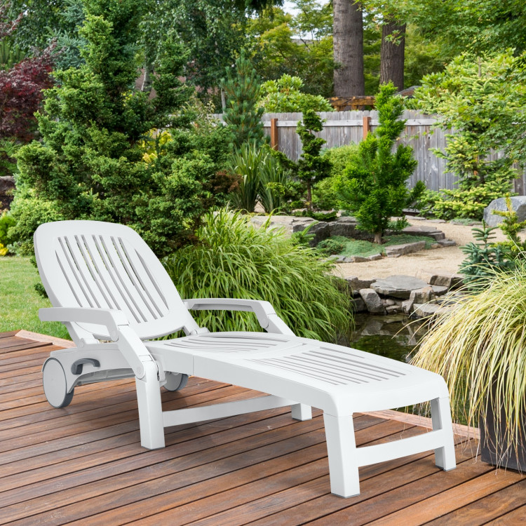 Adjustable Patio Sun Lounger with Weather Resistant Wheels-WhiteCostway Gallery View 7 of 11