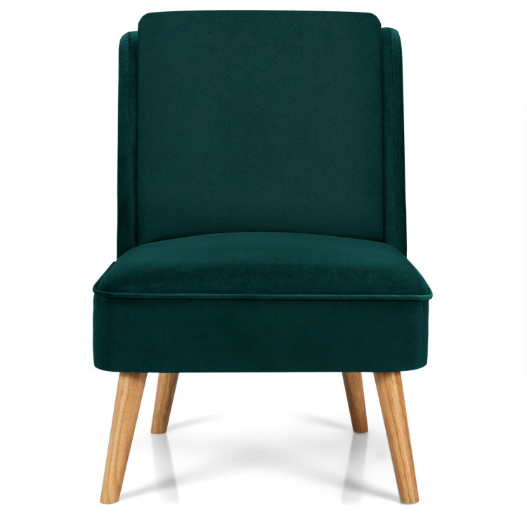 Velvet Accent Armless Side Chair with Rubber Wood Legs for Bedroom-GreenCostway Gallery View 8 of 12
