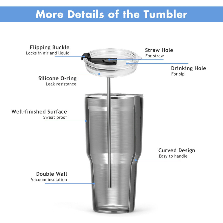 30oz Stainless Steel Tumbler Cup Double Wall Vacuum Insulated Mug with LidCostway Gallery View 11 of 12