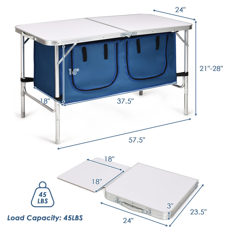 Height Adjustable Folding Camping  Table-BlueCostway Gallery View 4 of 12