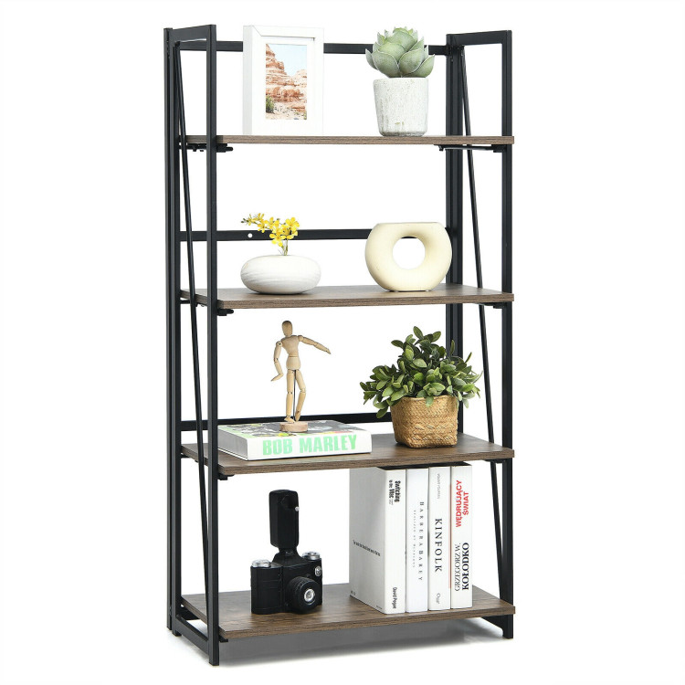 4-Tier Folding Bookshelf No-Assembly Industrial Bookcase Display ShelvesCostway Gallery View 8 of 12