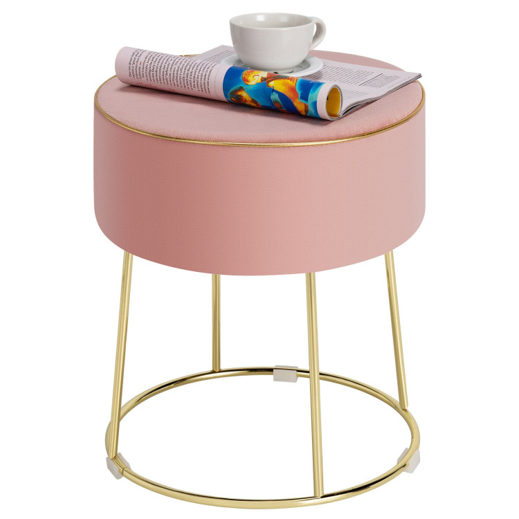 Round Velvet Footrest Stool Ottoman with Non-Slip Foot Pads for Bedside-PinkCostway Gallery View 8 of 12