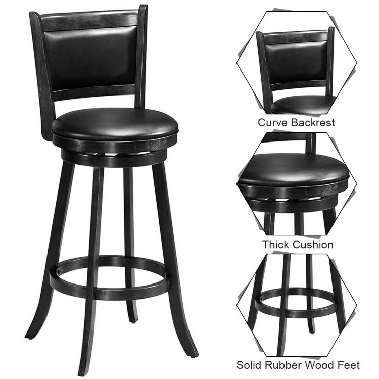 Set of 2 29 Inch Swivel Bar Height Stool Wood Dining Chair Barstool-BlackCostway Gallery View 5 of 12