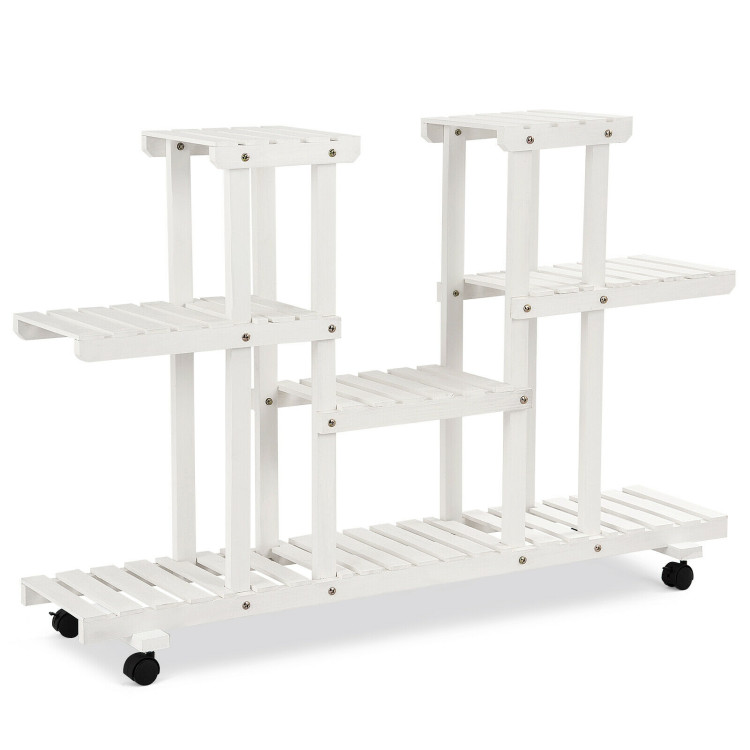 4-Tier Wood Casters Rolling Shelf Plant StandCostway Gallery View 1 of 11
