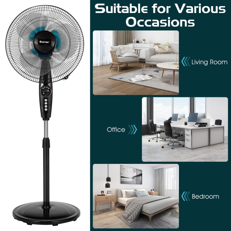 16 Inches Adjustable Height Fan with Quiet Oscillating Stand for Home and OfficeCostway Gallery View 6 of 13