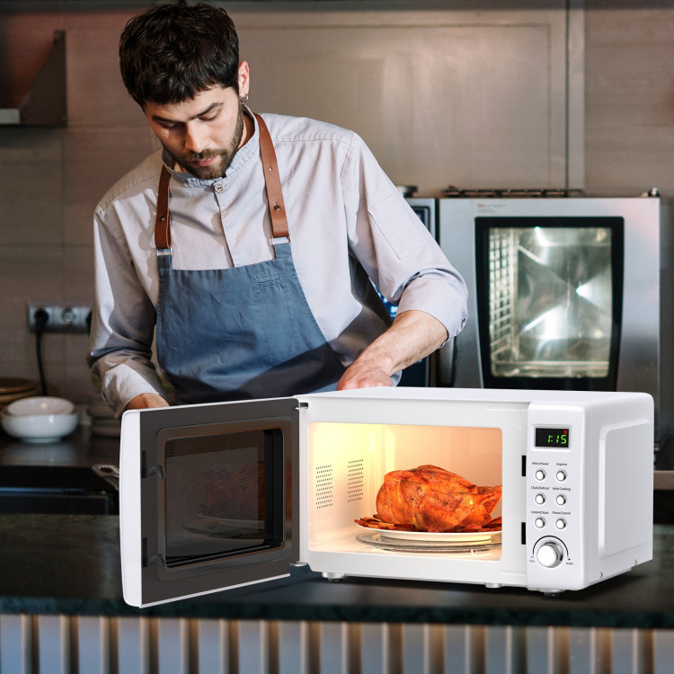 700W Retro Countertop Microwave Oven with 5 Micro Power and Auto Cooking Function-WhiteCostway Gallery View 2 of 12