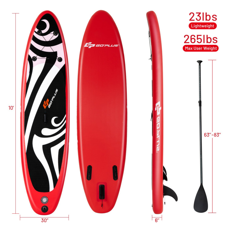 10' Inflatable Stand up Adjustable Fin Paddle Surfboard with BagCostway Gallery View 4 of 12
