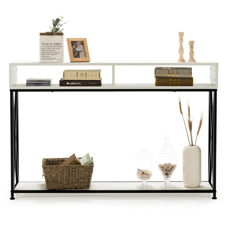 Console Table with Open Shelf and Storage Compartments Steel Frame-WhiteCostway Gallery View 10 of 11