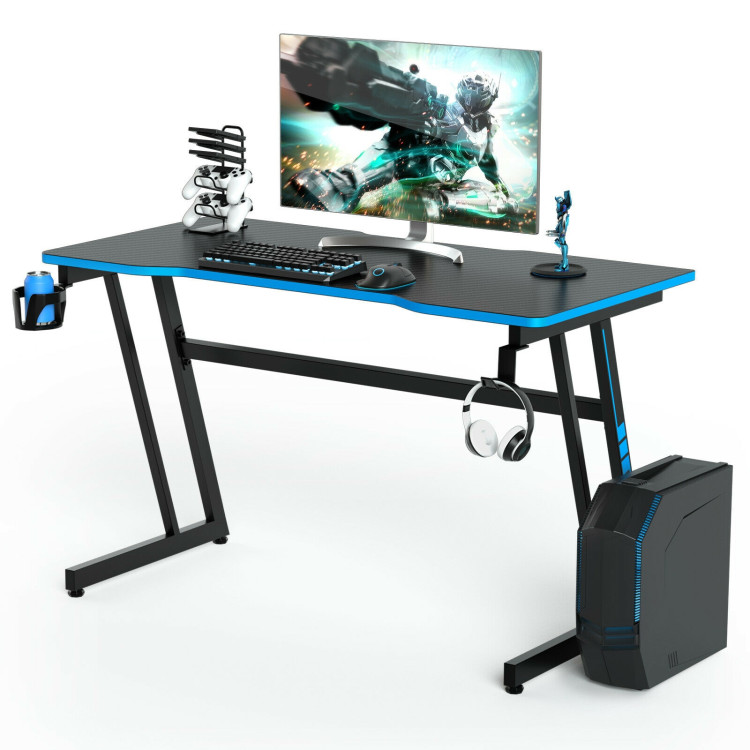 47.5 Inch Z-Shaped Computer Gaming Desk with Handle Rack-BlueCostway Gallery View 9 of 12