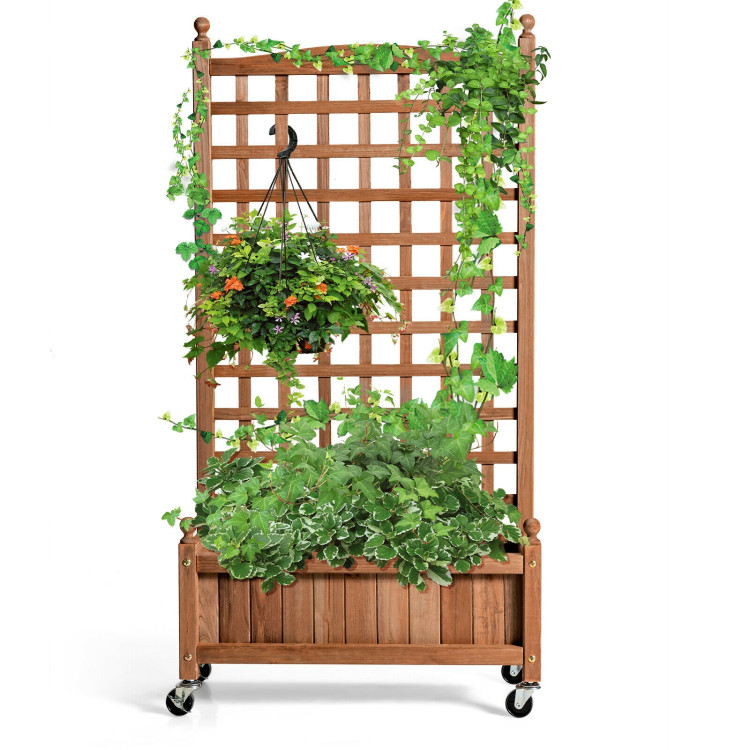 50 Inch Wood Planter Box with Trellis Mobile Raised Bed for Climbing PlantCostway Gallery View 7 of 11