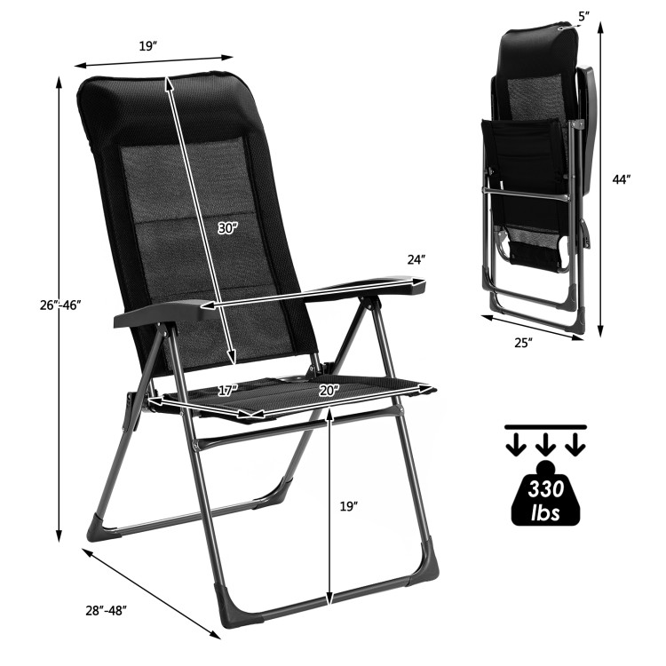 2 Pcs Portable Patio Folding Dining Chairs with Headrest Adjust for Camping -BlackCostway Gallery View 4 of 10
