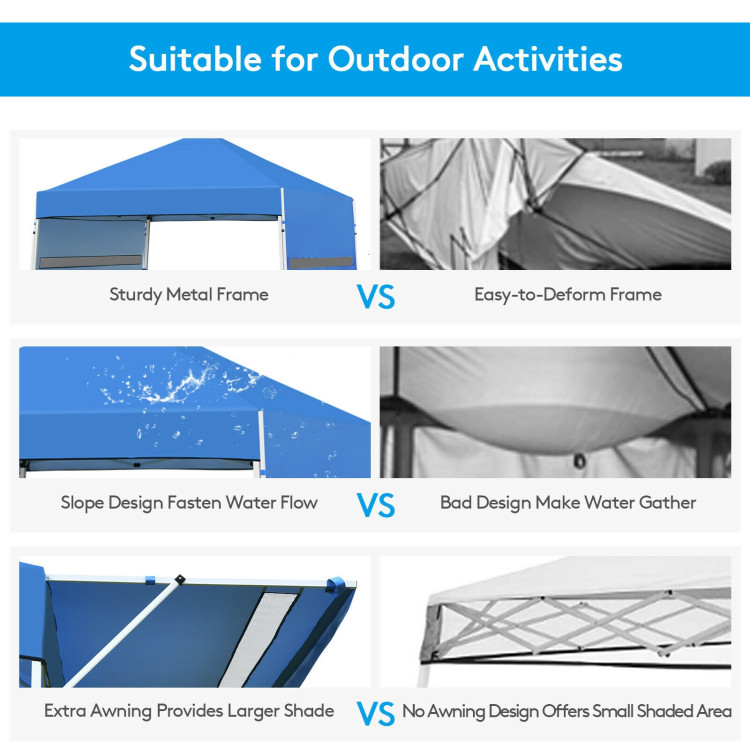 17 Feet x 10 Feet Foldable Pop Up Canopy with Adjustable Instant Sun Shelter-BlueCostway Gallery View 11 of 12