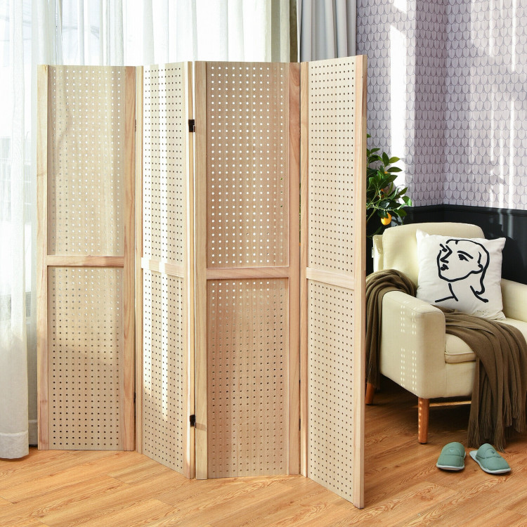 4-Panel Pegboard Display 5 Feet Tall Folding Privacy Screen for Craft Display OrganizedCostway Gallery View 7 of 12