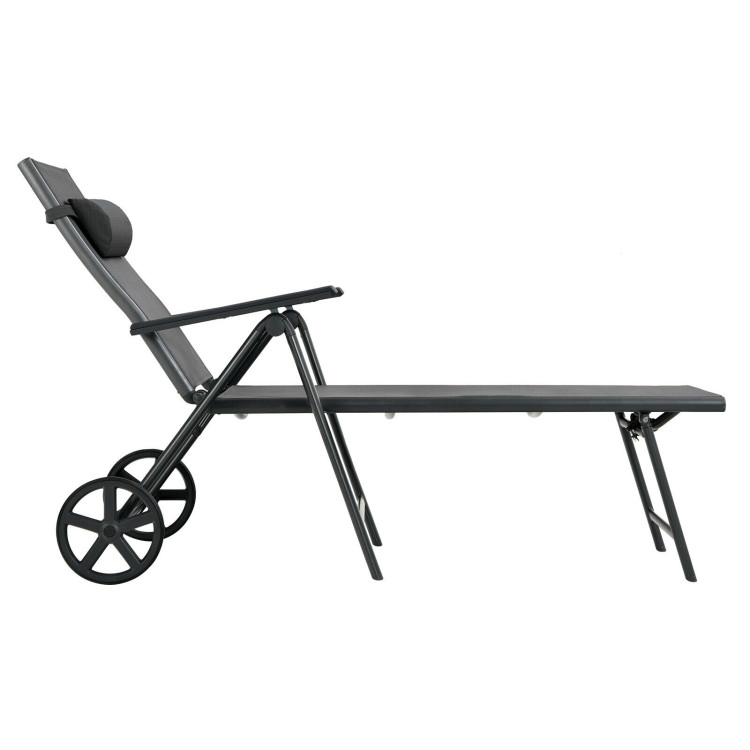Patio Lounge Chair with Wheels Neck Pillow Aluminum Frame Adjustable-GrayCostway Gallery View 8 of 11