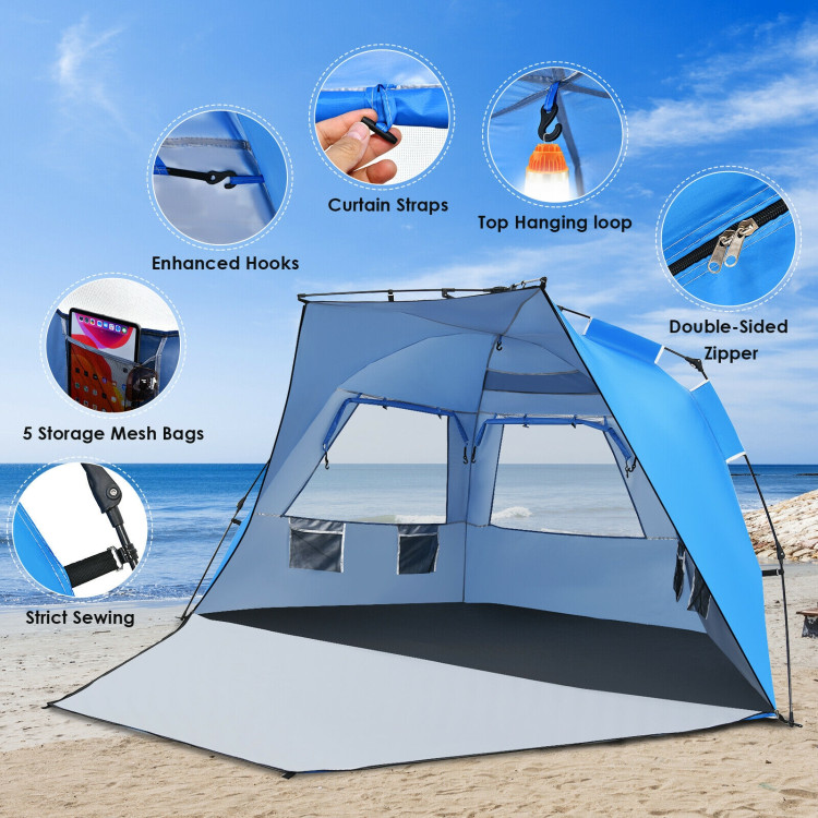 3-4 Person Easy Pop Up Beach Tent UPF 50+ Portable Sun Shelter-BlueCostway Gallery View 5 of 12