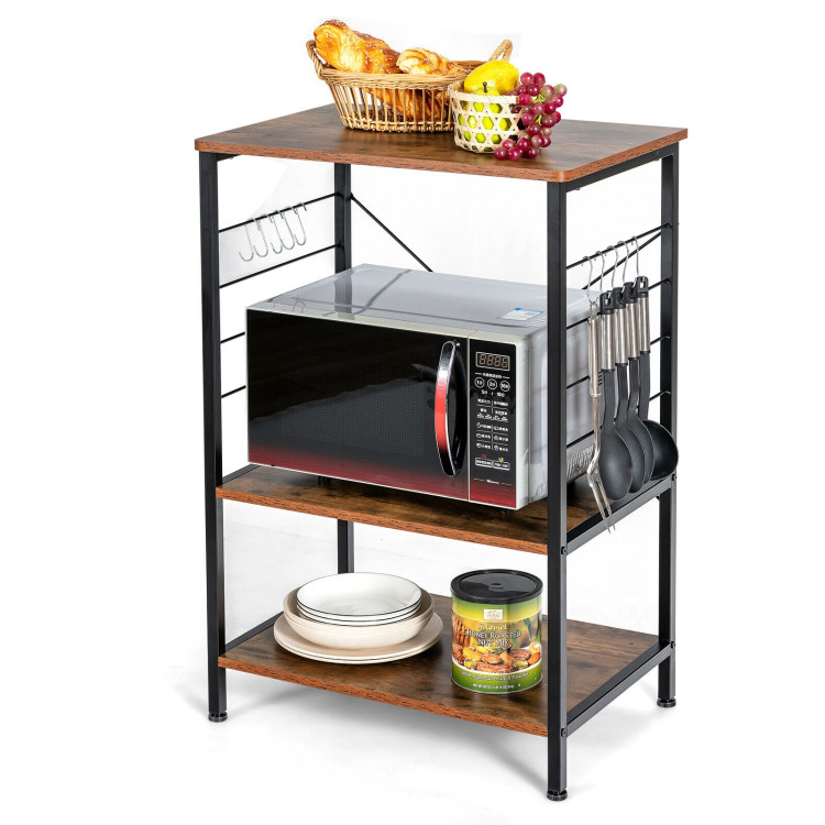 3-Tier Kitchen Baker's Rack Microwave Oven Stand Storage Shelf with10 Hook-CoffeeCostway Gallery View 8 of 12